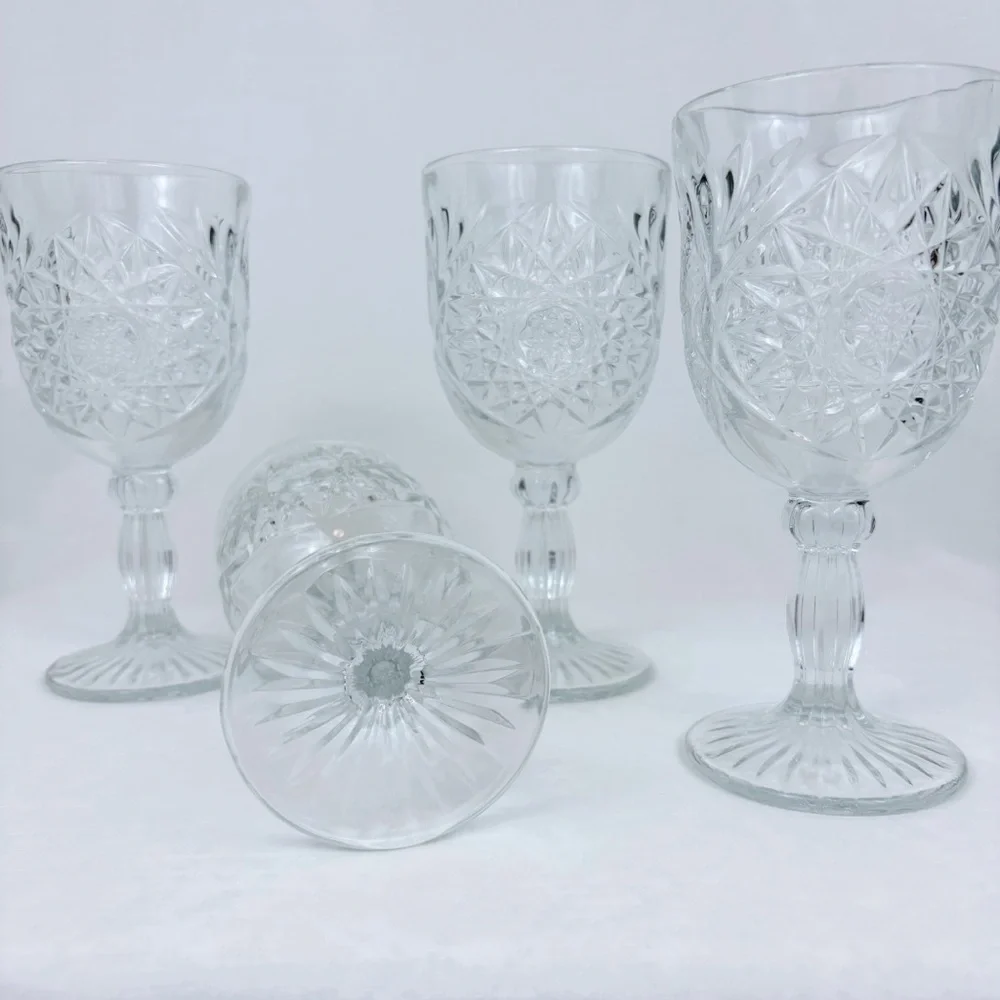 Vintage Libbey Hobstar Star of David Goblets Set of 4